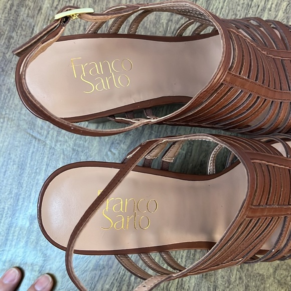 Franco Sarto Sombre Brown Cork Wedge Strap Platform Sandals Size 8.5 - Picture 12 of 17